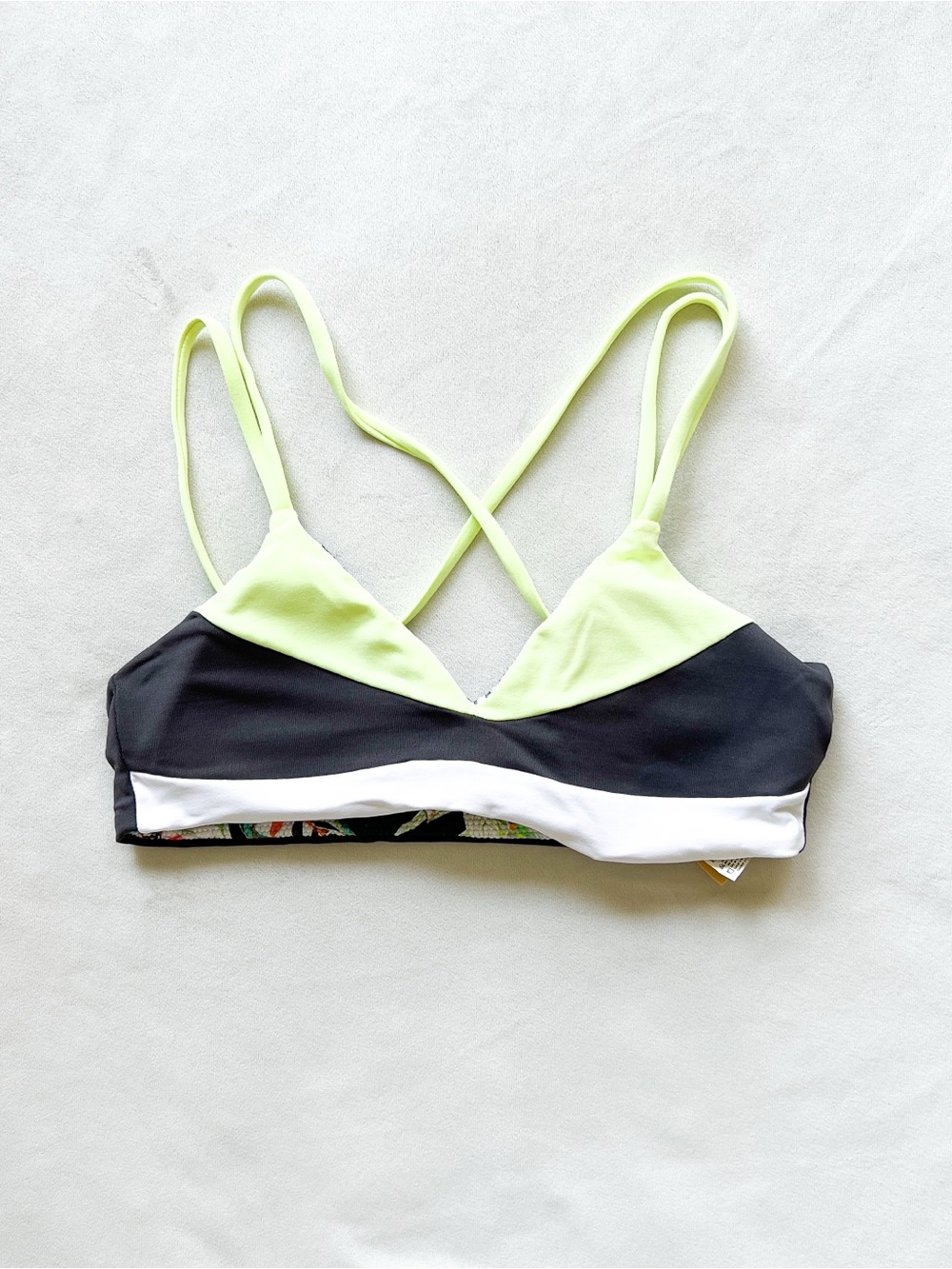 Maaji Floral and Neon Lime, Black & White Reversible Bikini Top - Small